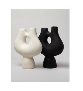 Vase en métal abstrait moderne, style nordique, luxe, noir mat et blanc, pot à fleurs en fer forgé, sculpture géométrique créative, décoration d'intérieur - Product Image 1