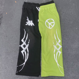 Pantalones Deportivos Acampanados para Hombre, Negros con Estampado del Símbolo de la Paz Verde, Cintura Elástica con Cordón, Estilo Urbano, Joggers Casuales de Verano - Product Image 4
