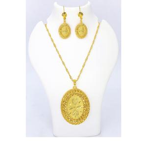 Ensemble de pendentifs à breloques ensemble de bijoux plaqué or indien dubai arabe ensemble de pendentifs boucles d'oreilles collier chaîne pour femmes - Product Image 5