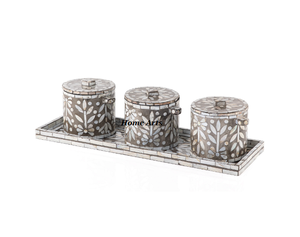 Lot de 3 pots de fruits secs en nacre Design fantastique bocaux décoratifs de forme ronde avec plateau serveur de noix - Product Image 1