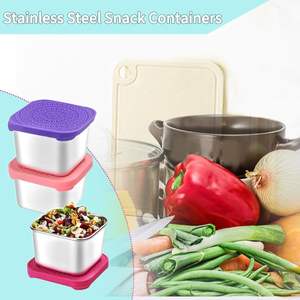 6Pack 6oz Stainless Steel Snack Containers <b>for</b> <b>Kids</b> Easy Open Leak Proof Small Stainless Steel Snack Containers with Silicone Li - Product Image 2