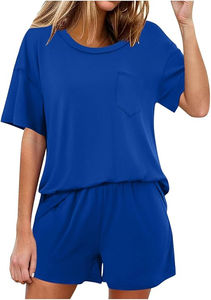 Ensembles de t-shirts et shorts 2 pièces pour femmes d'été personnalisés de haute qualité Ensembles courts légers 100% coton en gros - Product Image 6