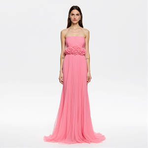 Gaun Pesta Elegan Wanita 2026, Gaun Malam Elegan, Gaun Maxi Bertingkat Ruffle Tanpa Lengan Warna Pink Muda - Product Image 5