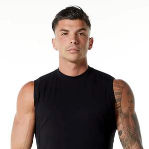 Tapered Fit Sleeveless Physique Enhancing Armhole Cut Elongated Torso 100% Cotton <b>Black</b> Mens High-Neck Premium Tank <b>Top</b> - Product Image 5