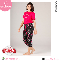 Fabricado EN LA India Venta caliente 100% ropa de dormir de algodón Vestido de noche Hasta la rodilla Pijama de dos piezas para mujer Conjunto Capri