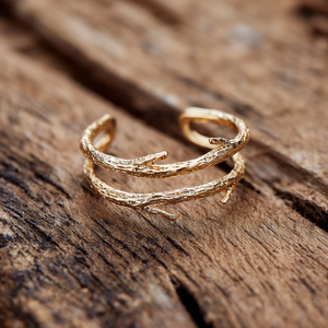 Bague ouverte ajustable en argent sterling 925, design inspiré de la nature, branche d'arbre, feuille - Product Image 3