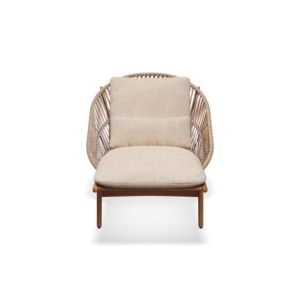 Chaise longue d'extérieur moderne en bois de teck couleur naturelle avec corde tissée pour les projets hôteliers - Product Image 3