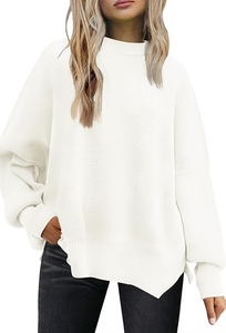 TRENDY <b>CHRISTMAS</b> SWEATER <b>WOMEN</b> OVERSIZED BATWING SIDE SLIT KNIT PULLOVER FALL FASHION CREWNECK LOOSE HOLIDAY TOP NEW - Product Image 3
