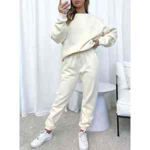 Conjunto Deportivo de Dos Piezas para Mujer, Talla Grande, Invierno, Color Sólido, Sudadera con Capucha y Pantalones Deportivos, Ropa de Gimnasio de Felpa de Algodón Ecológico - Product Image 1