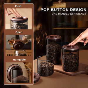 Bocal en verre hermétique pour café, 600 ml, avec couvercle à ouverture facile, sans BPA, écologique, empilable, pour la cuisine et <span class=keywords><strong>le</strong></span> garde-manger - Product Image 2