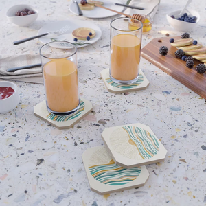 Posavasos de Mármol para Decoración del Hogar, Piedra Gris y Blanca con Incrustaciones de Nácar y Latón - Product Image 2