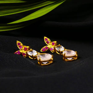 Vêtements de mariage 925 argent sterling plaqué or rubis rose quartz pierres précieuses attrayantes boucles d'oreilles élégantes - Product Image 4