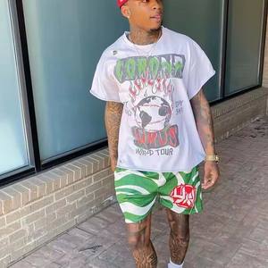 Chándal 100% algodón camiseta y pantalones cortos de malla conjunto de ropa de hombre al por mayor camisa de verano personalizada para hombre y conjunto corto - Product Image 2