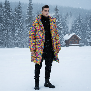 Abrigo largo estampado de invierno con capucha, chaquetas largas acolchadas cálidas para hombres y mujeres, prendas de vestir, abrigo largo de sublimación para hombres - Product Image 1