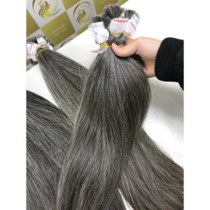 ราคาโรงงาน ขายส่ง ผมต่อแบบผสมจากผู้บริจาคหลายคน สีเทาธรรมชาติ ฟอกสีได้ ปรับแต่งสีได้ คุณภาพเยี่ยม ผมต่อแบบยุโรปและเวียดนามจำนวนมาก - Product Image 4