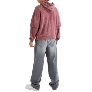 Streetwear Vintage en détresse lavage à l'acide à capuche pour hommes usine meilleure qualité Design hommes lavage à l'acide Double manches à capuche 2025 - Product Image 6