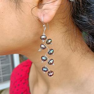 925 Sterling <b>Silver</b> <b>Dangle</b> <b>Earrings</b> Freshwater Peacock Black Pearl Handmade Boho June Birthstone Jewelry Pearl <b>Earrings</b> for - Product Image 2