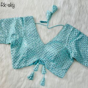 Las mujeres de alta demanda usan blusa Georgette para Sari en diferentes colores disponibles a precios al por mayor de La India - Product Image 6