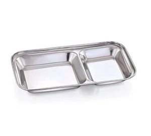 Article le plus vendu en 2025, petite assiette rectangulaire en acier inoxydable avec 2 sections, assiette à collation, assiette à compartiments, assiette 2 en 1 en acier inoxydable - Product Image 6