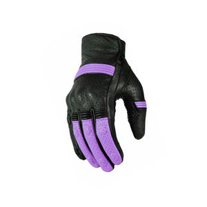 ถุงมือขี่มอเตอร์ไซค์หนังแท้สำหรับผู้หญิง แบบเจาะรู สีดำม่วง - Product Image 6