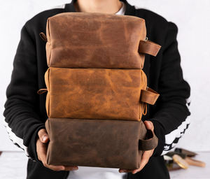 Bolsa de maquillaje de cuero genuino de estilo Vintage con cremallera, logotipo personalizado para hombre, neceser organizador, neceser de estilo vintage de cosméticos, bolsa de cosméticos para el LYG-0009 - Product Image 1