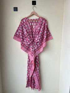 Caftan doux en pur coton Caftan à imprimé floral Robe longue Kaftan pour les mamans Vêtements de nuit pour la plage Comfy Daily Wear - Product Image 5