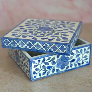 Boîte-cadeau d'organisation florale en incrustation d'os multicolore Boîte à bijoux élégante artisanale pour décoration de table - Product Image 3