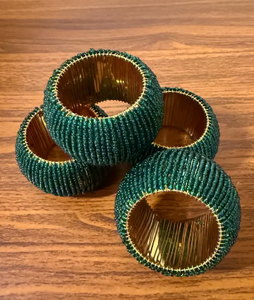 ชุด4แหวนผ้าเช็ดปากลูกปัดแก้วสีเขียว - Product Image 1