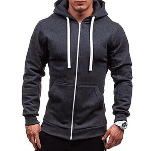 Nouveautés pour hommes décontracté mode couleur unie à manches longues sport haut à capuche fermeture éclair sweat pour la saison d'hiver - Product Image 3