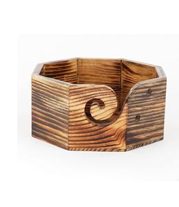 Bol de rangement en fil portable en bois antique-solide foncé fabriqué à la main-support pour accessoires de crochet à tricoter - Product Image 1