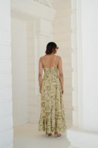 Robe de soirée d'été bohème mi-longue à imprimé spirale paon, col en V, dos nu élégant, turquoise, pour vacances tropicales, 100% coton - Product Image 2