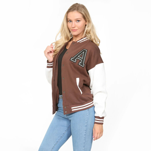 Chaqueta Universitaria Personalizada para Mujer, de Lana, con Mangas de Cuero, Parches Bordados de Chenilla, Chaqueta Bomber Universitaria con Letras para Mujer - Product Image 3