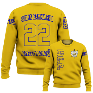 Sweat-shirt à col rond bleu et or Sigma Gamma Rho 1922 Sorority, personnalisable sur le devant, en polaire premium, cadeau d'hiver pour femme - Product Image 6
