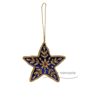 Ornamento di stella di velluto blu brillante | Decorazione natalizia di lusso decorazione natalizia con perline fatta a mano - Product Image 1