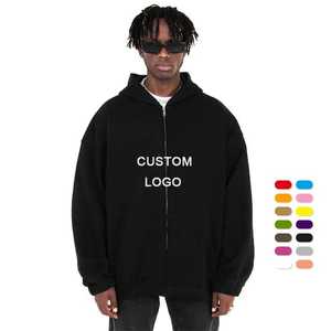 Sweat-shirt d'hiver pour homme en coton 350G, personnalisé, avec capuche et fermeture éclair, cordon de serrage, coupe classique, motif uni, service OEM, vente en gros - Product Image 3