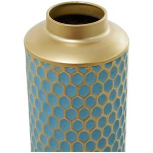 Vase en or avec motif en nid d'abeille bleu, parfait pour la décoration de bureaux d'entreprise, la décoration de réception, la décoration latérale et la décoration de salon, en provenance d'Inde - Product Image 4