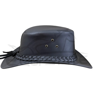 Chapeau de cowboy en cuir véritable noir mentonnière tressée Style occidental australien vente en gros chapeaux de cowboy de marque privée - Product Image 4