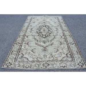 Classic Beige Brown 5.8 X 9.7ft Wool <b>Rug</b> Turkish Patchwork Design for Entryway Living Room <b>Bedroom</b> Latex Rectangular Hallway - Product Image 1