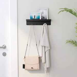Black Wall Mounted Metal & Wood Key Holder Adhesive Back Mail Organizer Tray 5 Hooks Perfect Entryway Storage Home Wall Decor - Product Image 1