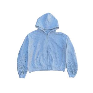 เสื้อฮู้ดดี้ผ้าฟลีซสีพื้นแบบกำหนดเอง ราคาขายส่ง OEM สำหรับแฟชั่นยูนิเซ็กซ์ ดีไซน์ใหม่ ประดับเพชรพลอย เสื้อฮู้ดดี้ซิปผู้ชาย - Product Image 1