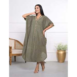 Caftán de Algodón Estampado a Mano, Vestido Casual Elegante para Mujer, Transpirable, Largo hasta el Suelo, para el Tiempo Libre, Club, Día de San Valentín - Product Image 5