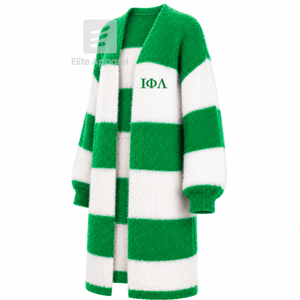 Cardigan long respirant personnalisé Iota Phi Lambda Sorority avec logo brodé sur le devant, vert et blanc, décontracté, manches longues pour femme - Product Image 2