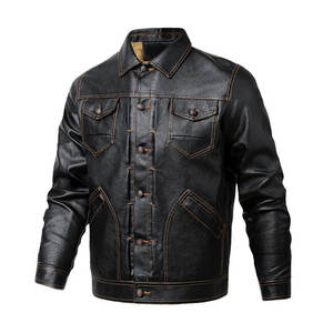 แจ็กเก็ตหนังสำหรับผู้ชายเสื้อแจ็กเก็ตหนังสำหรับผู้ชายสีทึบสั่งติดฉลากได้ตามต้องการ - Product Image 1