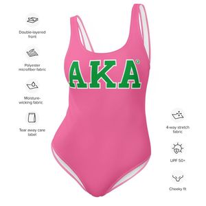 AKA costume intero costume da bagno rosa verde Premium tessuto elasticizzato greco abbigliamento personalizzato Divine nove HBCU costumi da bagno - Product Image 2