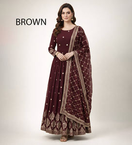 Conjunto de vestido de Bollywood para mujer, nueva ropa de fiesta, vestido de Georgette, secuencia de bordado pesado completo, trabajo Dupatta, venta al por mayor, Natural - Product Image 1