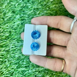 Topaze bleue suisse de forme ronde coupe concave 13mm taille 7.50carat pièce pour la fabrication de bijoux pendentif bague - Product Image 3