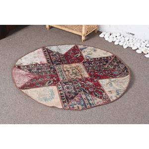 Tapis Patchwork en Laine Vintage Rouge Beige Fait Main Motif Abstrait 330x330cm Design Couloir Rectangulaire pour Entrée Chevet Latex - Product Image 3