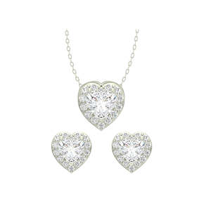 NOVAMART Fine 925 Sterling Silver Rhodium Plated <b>Valentine</b> Pendant Earring Necklace <b>Set</b> Fine Jewelry <b>Gift</b> for Women Girls with C - Product Image 1