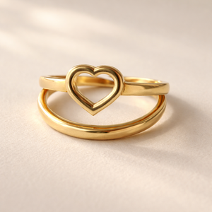 18K Gold Plated <b>Stainless</b> <b>Steel</b> Adjustable Open Heart <b>Ring</b> - Product Image 3