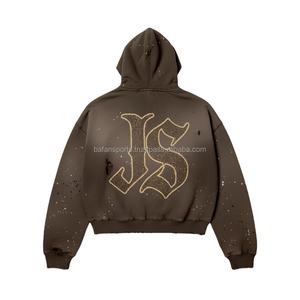 Sudadera con capucha de algodón polar con cremallera para mujer, estilo de calle, acabado desgastado marrón lavado, sudaderas básicas con logotipo bordado impreso personalizado - Product Image 2